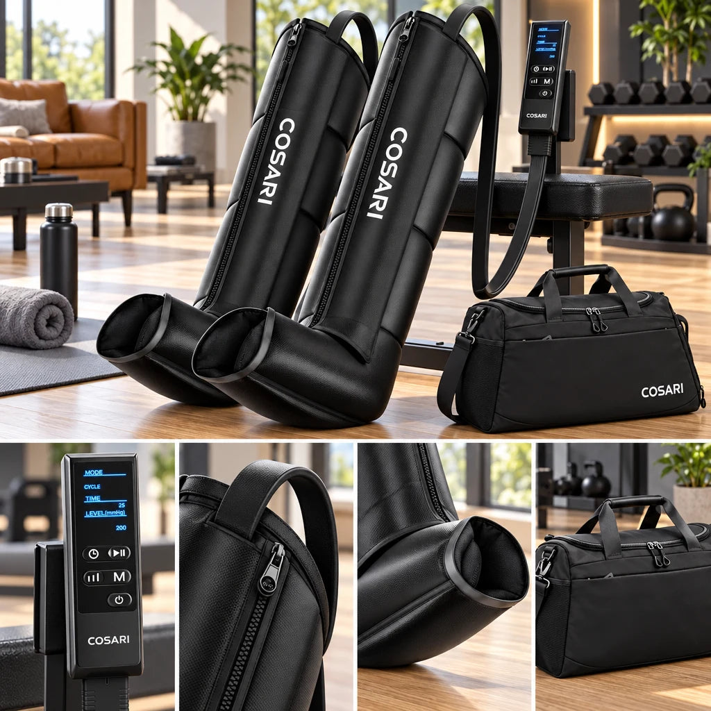 Cosari AirPulse Recovery Pro Full-Leg Compression Boots: 6 Chambers, 240 mmHg, Knee Heat & Cordless Pump - 5