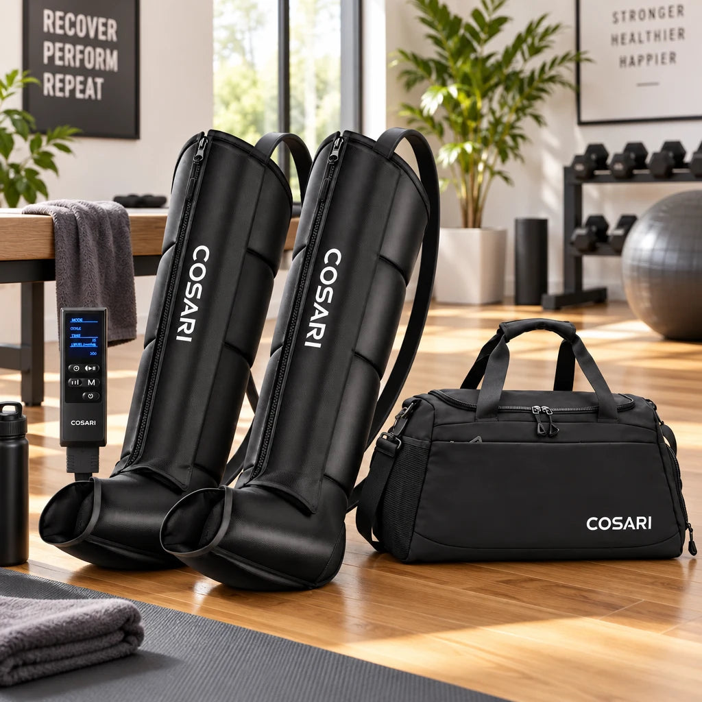Cosari AirPulse Recovery Pro Full-Leg Compression Boots: 6 Chambers, 240 mmHg, Knee Heat & Cordless Pump - 6