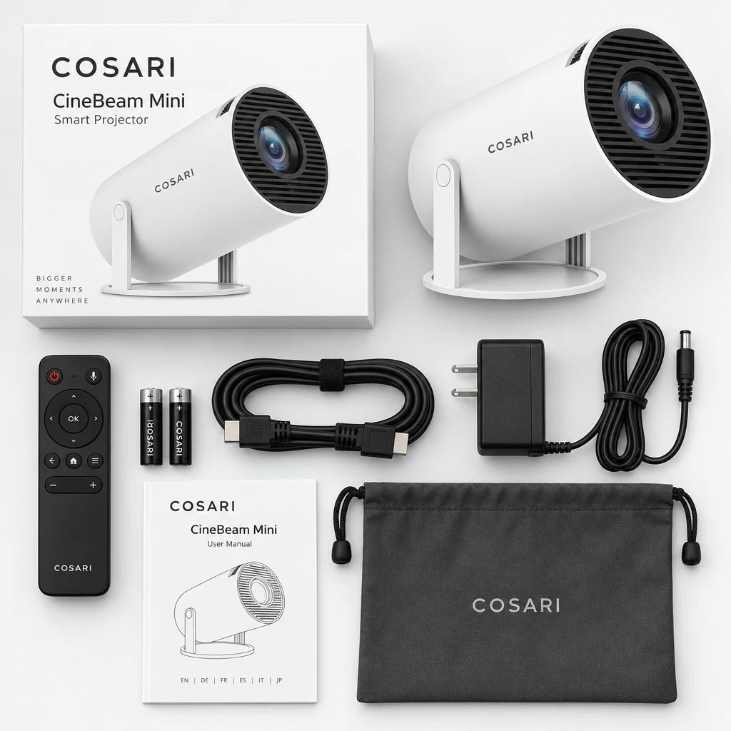 Cosari CineBeam Mini Projector: Native 1080P, 180° Ceiling Gimbal, Auto-Keystone, WiFi 6 & Bluetooth 5.3 - 4