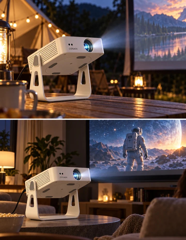 Cosari CineGo 4K Pro Portable Projector: 850 ANSI Lumens, 3-Hr Battery, Laser Auto-Focus & Free 100" Screen - 2