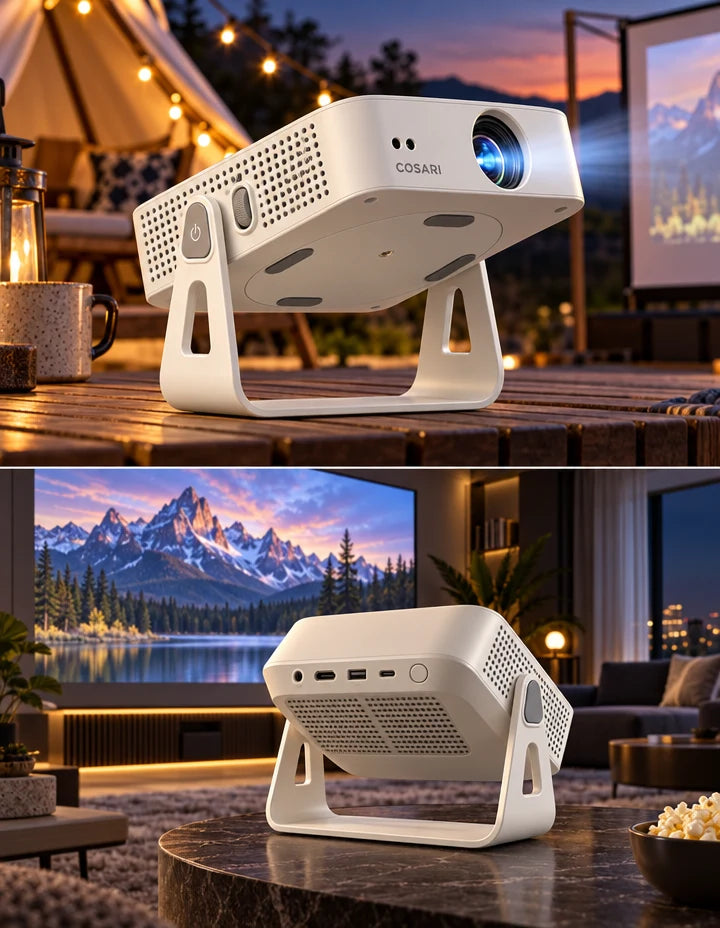 Cosari CineGo 4K Pro Portable Projector: 850 ANSI Lumens, 3-Hr Battery, Laser Auto-Focus & Free 100" Screen - 5