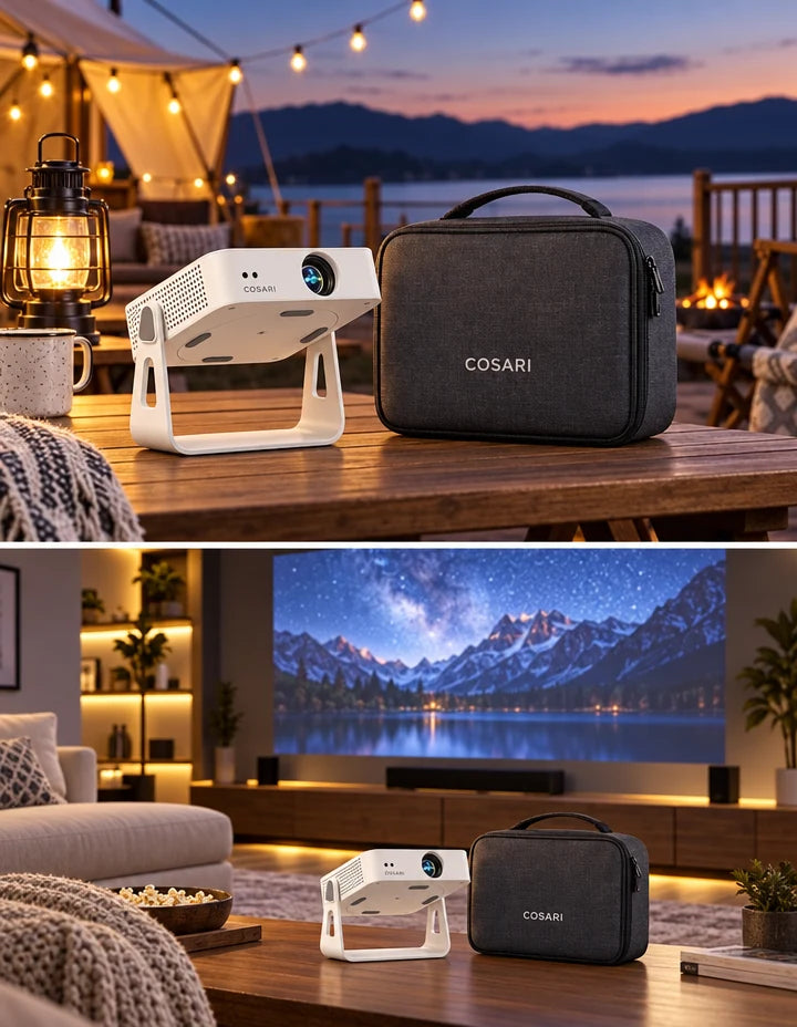 Cosari CineGo 4K Pro Portable Projector: 850 ANSI Lumens, 3-Hr Battery, Laser Auto-Focus & Free 100" Screen - 6