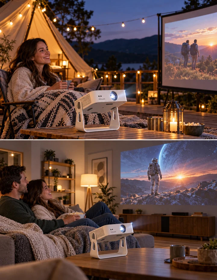 Cosari CineGo 4K Pro Portable Projector: 850 ANSI Lumens, 3-Hr Battery, Laser Auto-Focus & Free 100" Screen - 7