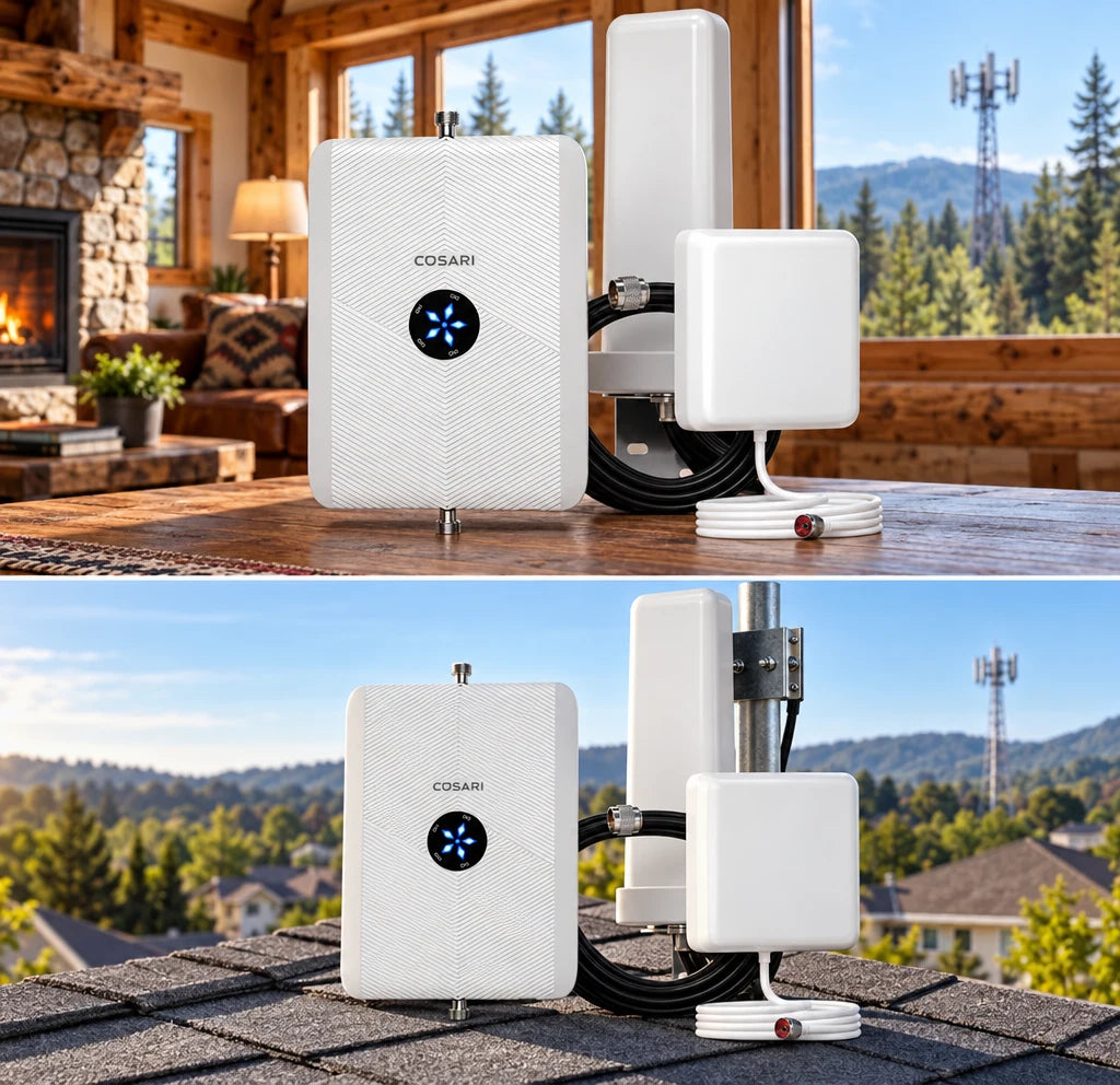 Cosari SignalMax 5G Pro Cell Phone Signal Booster: 72dB Gain, 5,500 Sq Ft, All US Carriers & Smart LCD