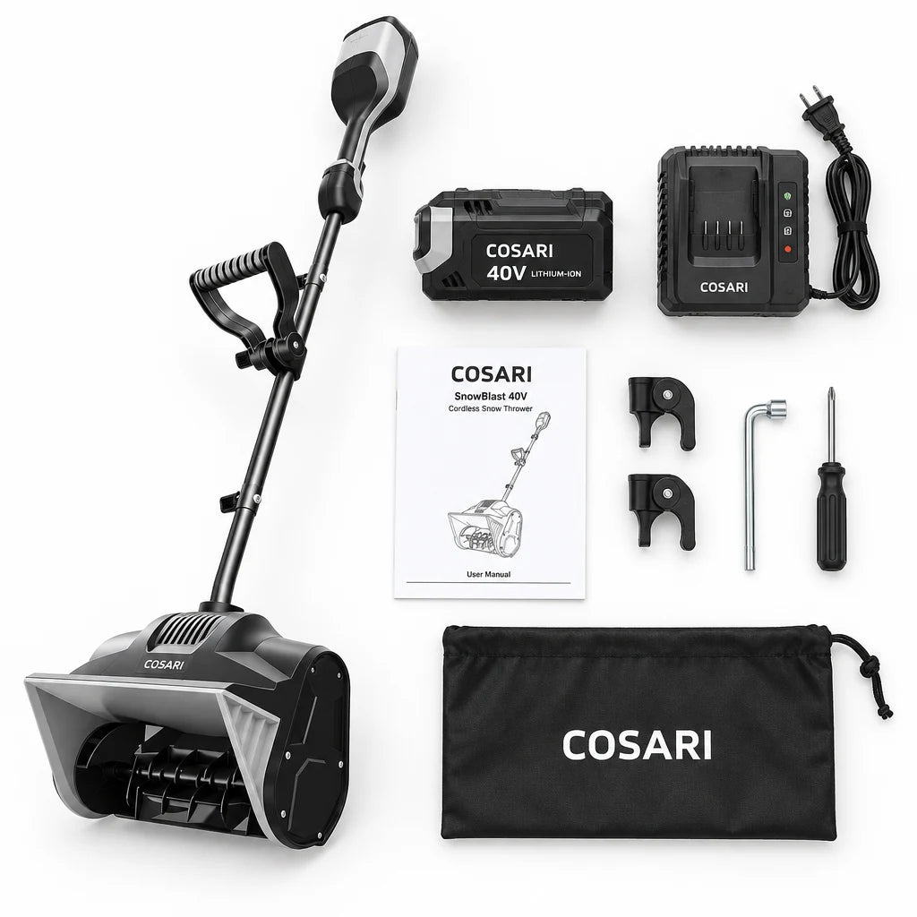 Cosari SnowBlast 40V Electric Snow Shovel: 13" Width, 25-Ft Throw, ±30° Chute & 4.0Ah Battery - 4