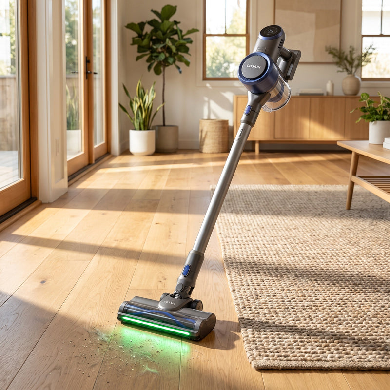Cosari V15 Pro — 75 kPa Cordless Stick Vacuum with Green LED & Anti-Tangle Brush