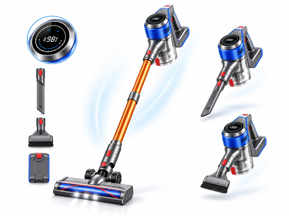 Cosari Swift V7 cordless stick vacuum with handheld modes, crevice tool, brush and battery