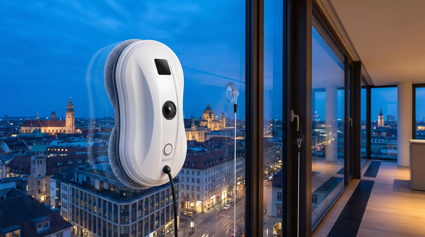 Fensterputzroboter am Hochhausfenster
