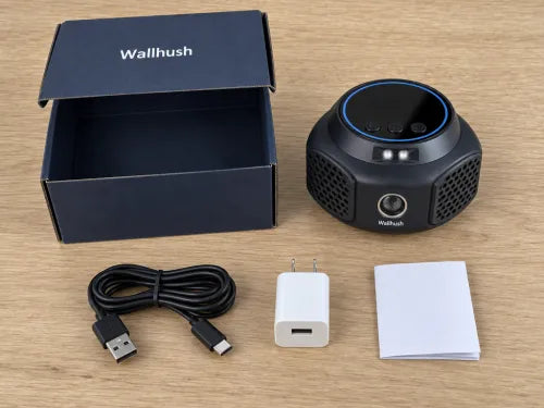 Unit, USB-C cable, wall adapter and guide