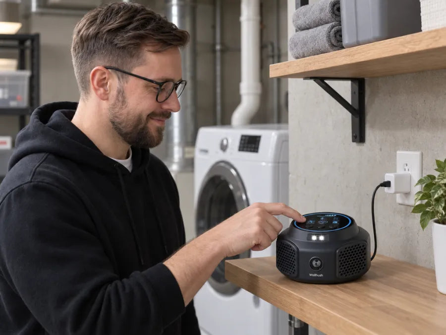 Jonas presses the mode button on a unit in the basement